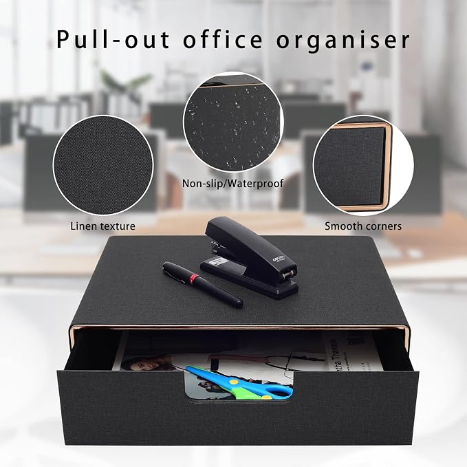 PU Leather Stackable Organizer Drawer,Executive Office Supplies Desktop Filing A4 File Cabinet/Holder for Jewelry/Bill/Paper/Documents/Makeup Home Decor Stationery Storage Box,Black