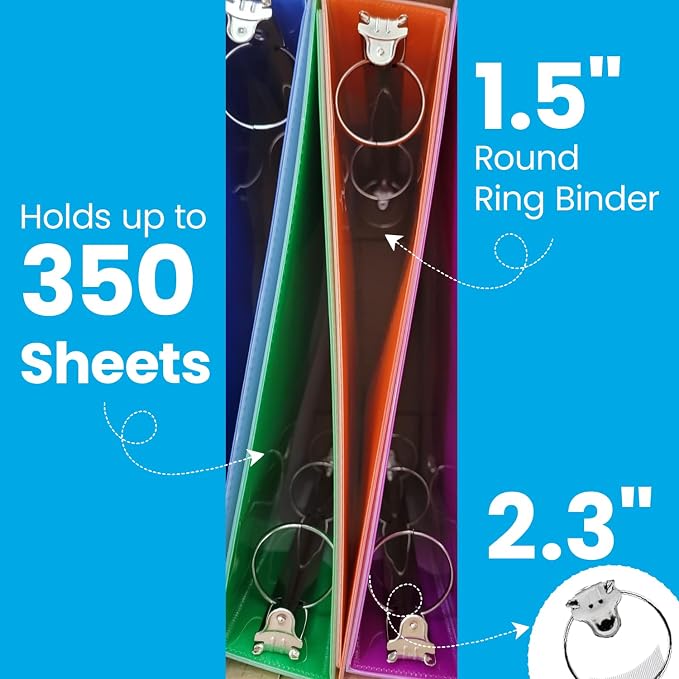 Oxford Wave Binders, Binders for School and Office, Strong Flexible Poly, 4 Wave Pockets, 4 Assorted Colors, Transluscent Covers, Holds up to 350 Sheets, 1.5 inch Binder, 4-Pack (91091)