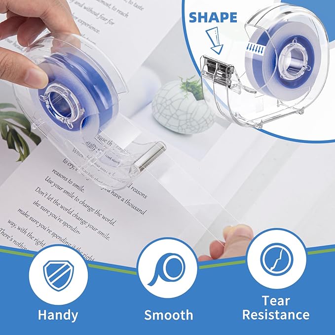 JEFURE 8 Pcs Transparent Tape with Dispenser, 0.7 x 1000 in Blue Core Clear Tape Rolls Bulk, Office Tape Refills for Desk, Craft, and Gift Wrapping