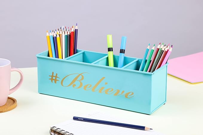 DUDKI Home Present Desk Organiser 4 compartments Decorative Pen Pencil holder/Vanity Kit/Travel Box/Makeup Box/Cosmetic Box/Storage Box/knife Holder/Spoon Holder-Gift Office Desk Décor
