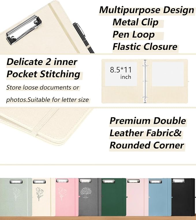2 Inch 3 Ring Linen Binder Organizer, BVSSX Three Ring Binders with Clipboard, Plastic Folder, 5-Tabs Pocket Dividers with Sticker Labels, Pen Loop, Elastic Strap (Beige, Letter Size)