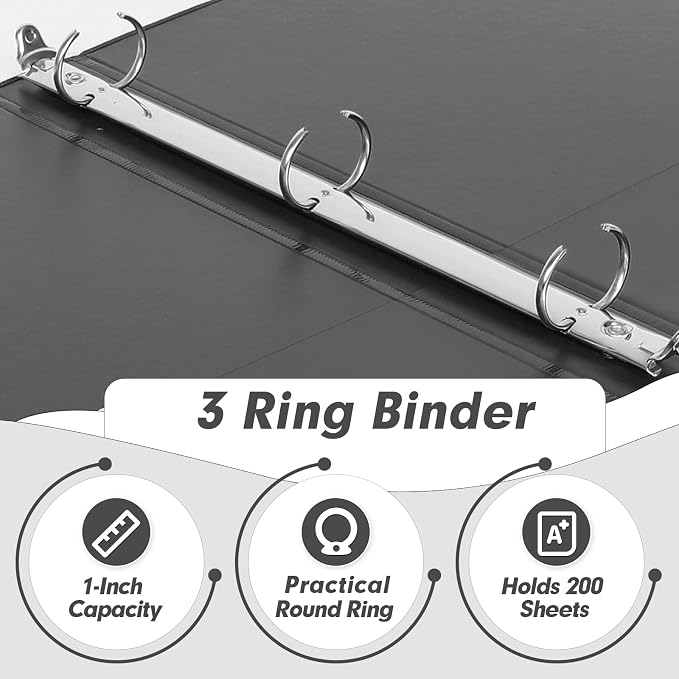 3 Ring Binder 1 Inch, PANDRI 6 Pack 1-Inch Binder Fits Letter Size 8.5'' x 11'' Paper, Versatile Binders for Office Home School, 2 Pockets, Black