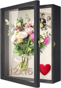 TJ.MOREE Shadow Box 12x16 Memory Display Case Wooden Picture Frame Black | Large Rustic Keepsake Box with Linen Back for Memorabilia, Bridal Shower Wedding Gifts, Military Medals, Pet Memorial Gifts