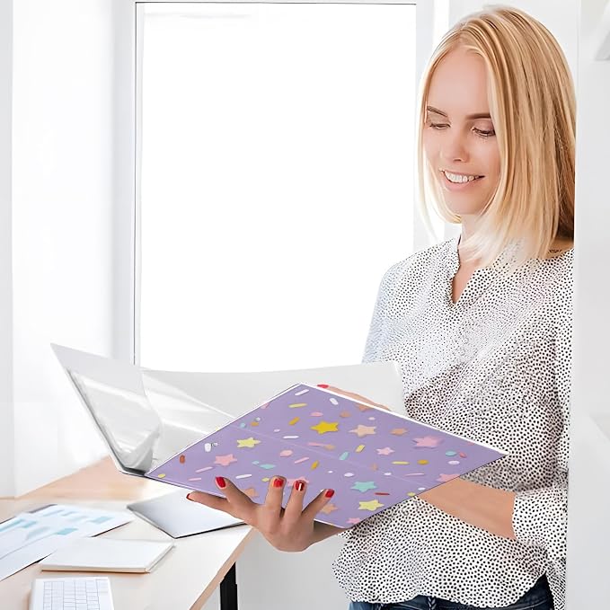 Aslsiy Ice Cream Confetti 3 Ring Binder 1.5 Inch Purple Star Round Clipboard Binder Decorative Harcover Binders Organizer for Office Supplies