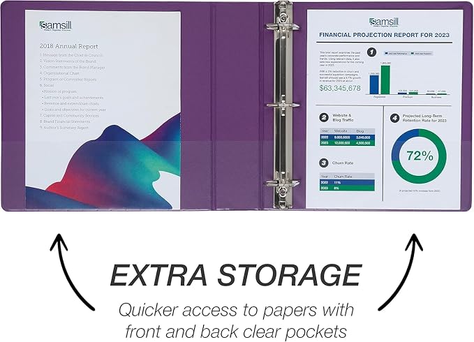 Samsill Durable 2 Inch Binder, D Ring Binder, Customizable Clear View Cover, Purple, 12-Pack, Holds 475 Pages