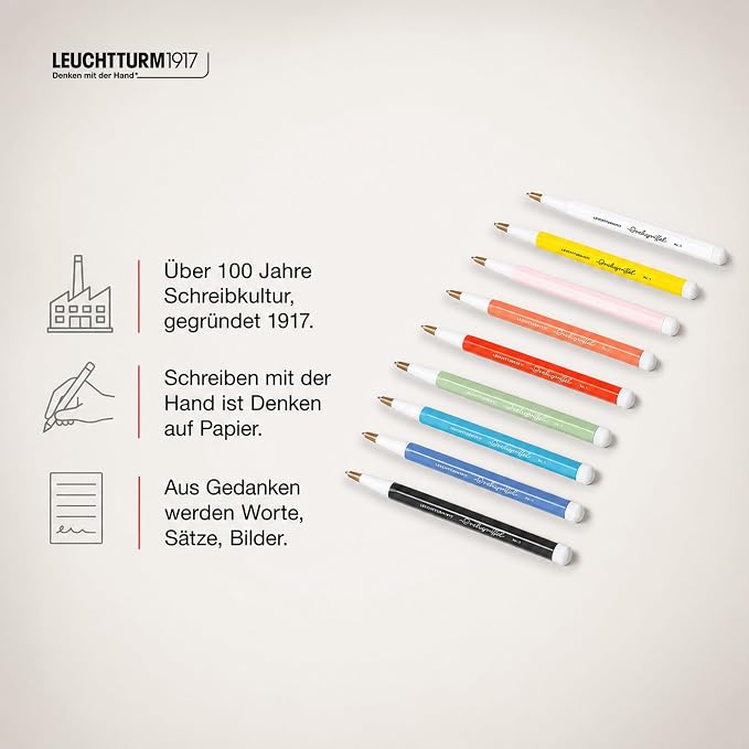 LEUCHTTURM1917 - Drehgriffel Writing Pen (Black) - Ballpoint Pen with Royal Blue Ink Included