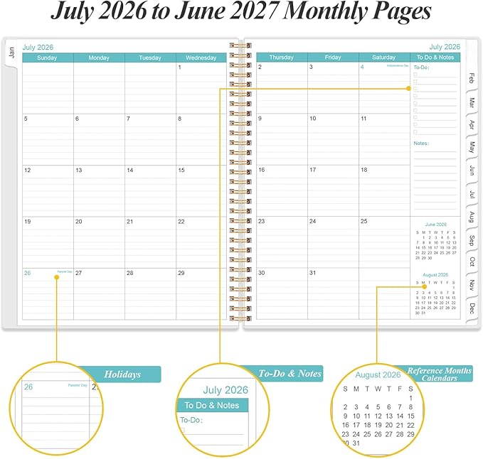 Daily Planner 2026-2027 Full Page Per Day- 2026-2027 Daily & Monthly Planner from July 2026 to June 2027, Day Planner 2026-27 with 12 Months Tabs, 8.5" x 11", Black Flowers