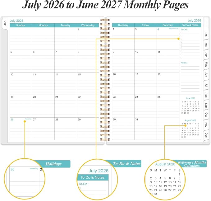 Daily Planner 2026-2027 Full Page Per Day- 2026-2027 Daily & Monthly Planner from July 2026 to June 2027, Day Planner 2026-27 with 12 Months Tabs, 8.5" x 11", Pink Flowers