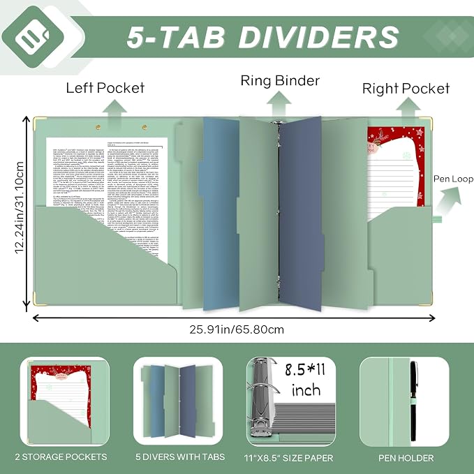 EYROZILL Heavy Duty 3 Ring Binders Legal Size, 1 Inch-Binder with Clipboard and Divider, Client File Binder for Hairstylist, Nurse, Lawyer (Pea Green)