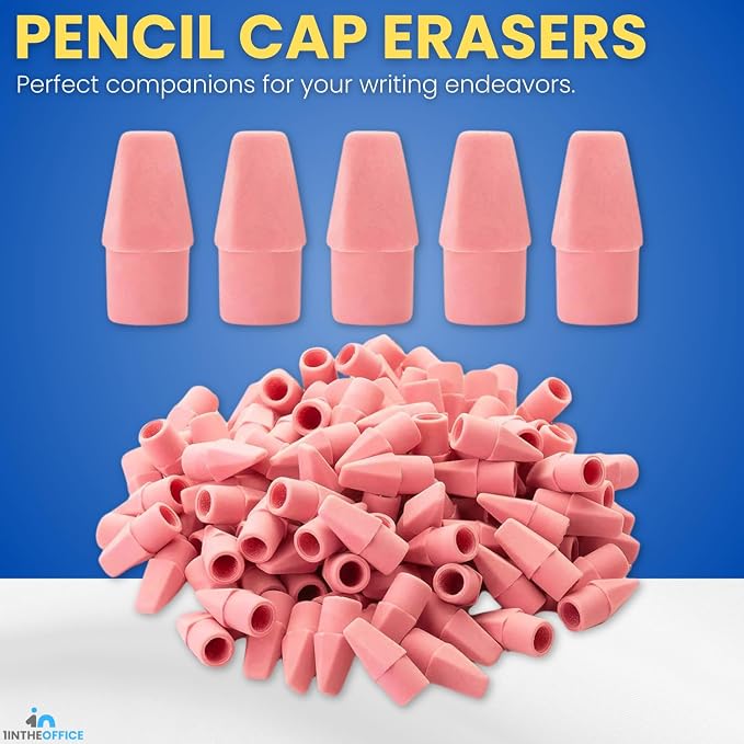 1InTheOffice Pencil Cap Erasers, Assorted Colors, Arrowhead Caps Tops Eraser, Eraser Cap for Art, School, Office Use, and Classroom Set, (Pink, 450)