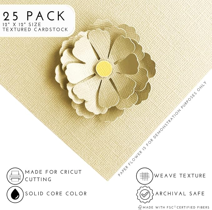 Vanilla Ice Cream—12x12 Textured Cardstock | 80lb Textured Cream - White Scrapbook Paper | Premium Cardstock for Cricut Cutting | 25 Sheets