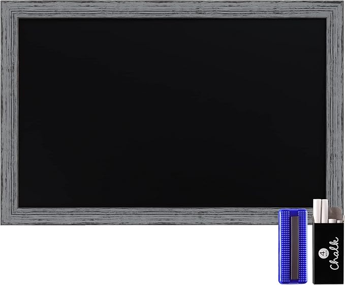 HBCY Creations Rustic Grey Wooden Magnetic Wall Chalkboard, Extra Large Size 24" x 36", Framed Decorative Chalkboard - Great for Kitchen Decor, Weddings, Restaurant Menus and More! (24" x 36")