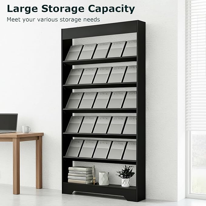 LHIUGE 4-Layer Brochure Display Rack,Freestanding Wooden Magazine Rack,Standing Literature Display Rack Brochure Holder for Home, Office, Retail Display