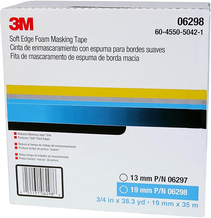 3M Soft Edge Foam Masking Tape 06298, Professional Grade, 21 mm x 49 m