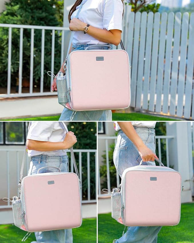 Zipper Binder 3 Inch D-Ring 3 Ring with Water Bottle Holder | Binder with Strap for School/Office, 700 Sheet Capacity-Multiple Pockets, Fit for 13" Tablet/Laptop, Pink