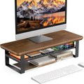 Monitor Stand Riser, 24 Inch Computer Monitor Stand for Desk, 2-Tier Wood Desk Shelf Organizer with Storage, Desktop Stand for Laptop/Screen/PC/Printer, Ergonomic Home Office Monitor Stand