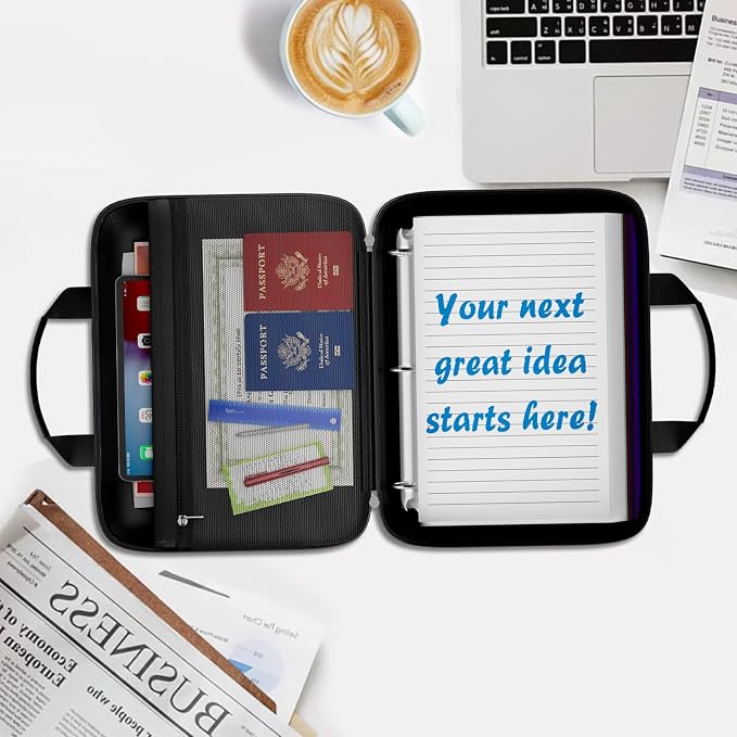 Fireproof Binder Organizer with 20 Pack Binder Pockets & Lock,Black | Important Document Box with Zipper,Water Resistant Hard Case, Portable Home Office Safe Storage Protection for Letter Size