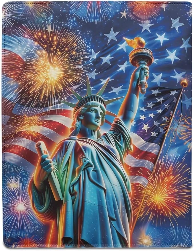 Dreaweet 250th Anniversary Portfolio Binder Statue of Liberty Fireworks Padfolio for Women Men,Resume Portfolio Folder Interview Document Organizer Card Holder Notepad Holder