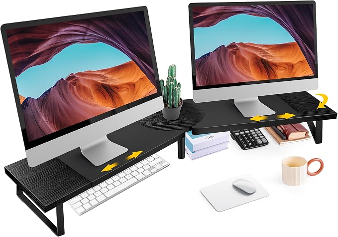 Across-Star Dual-Monitor Stand for Desk - Large Adjustable Length and Angle Riser for 2 Monitors, Double Computer Desktop Organizer, Shelf for TV, Laptop, Printer