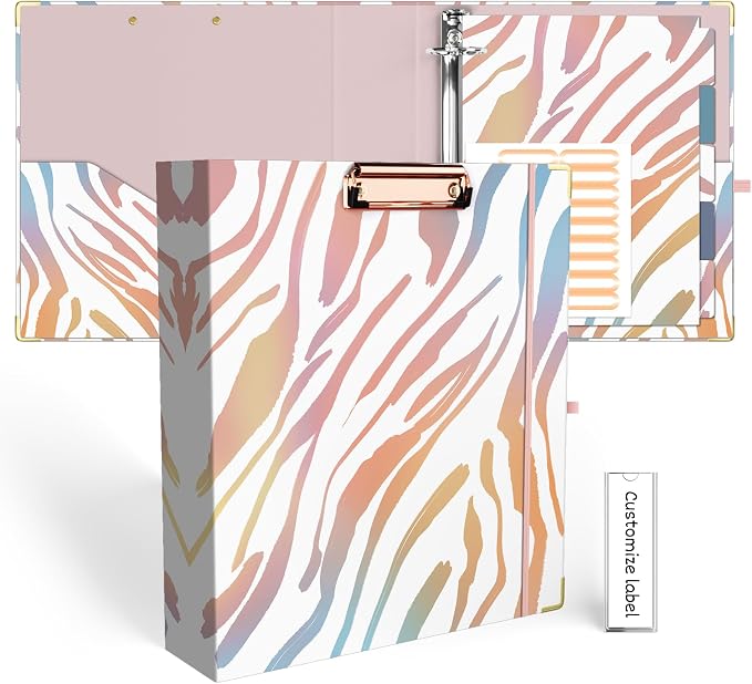 EYROZILL 3 Ring Binders 2 Inch with Clipboard for Letter-Size 8.5" x 11, Heavy Duty Hair Style Client Binder for Appointment Record, Artist Portfolio Binder (Zebra)