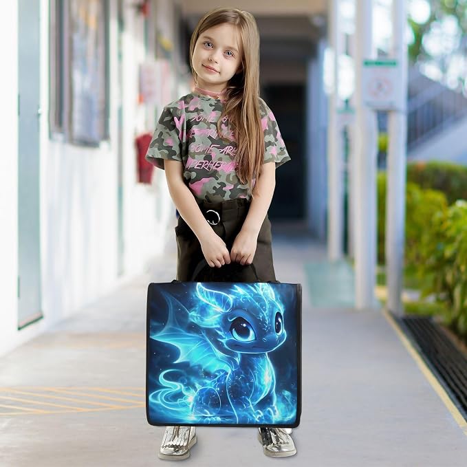 3 D-Ring Zipper Binder Bag, Cartoon Blue Glowing Dragon Removable Binder with Zipper Case Hold 300+ Sheets& 13 Inch Laptop for School Office Supplies Organizer