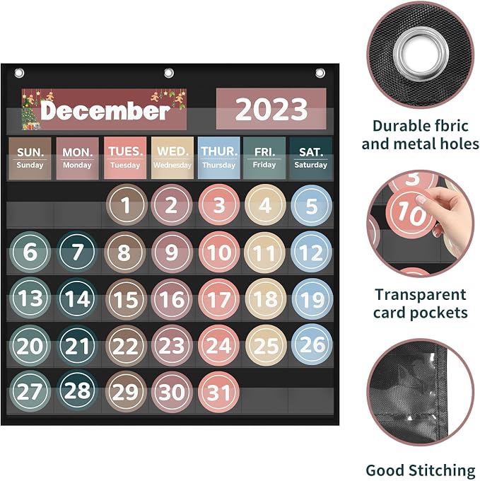 Boczif Monthly Classroom Calendar Pocket Chart (Black)