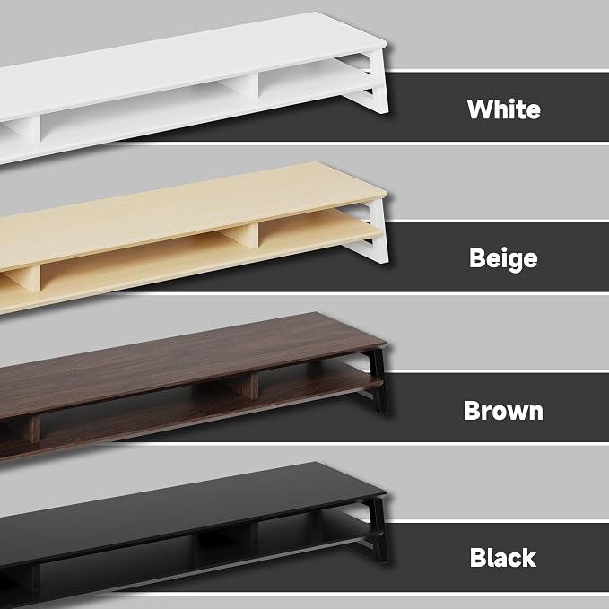 Dual Monitor Stand Riser for Desk, 41.7 Inch Large 2 Tier Computer Monitor Stand for 2 Monitors, Desktop Storage Organizer Shelf with Keyboard Space for Laptop PC Printer Brown