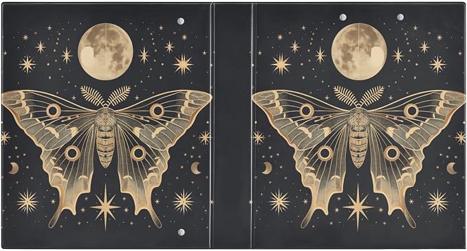 3 Ring Binder 1.5 in Recipe Binders 1 Pcs Moth Moon | Decorative Client Records with Clip 3 Clear Interior Pockets for 200 Sheets Letter-Size(11" x 8.5") Paper PVC Cover Folder