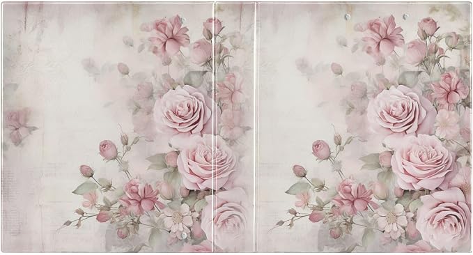 3 Ring Binder Pink Rose Flower Muted Color 1.5 inch Binders Three Ring Binders with Clipboard Fit 8.5'' x 11'' Paper 3 Interior PVC Clear Pockets for Office Supplies
