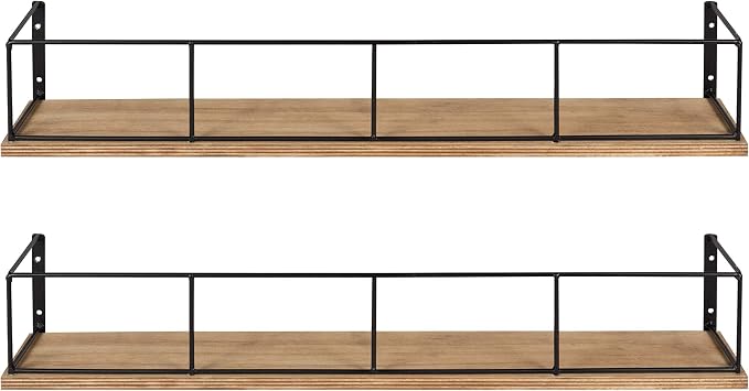 Kate and Laurel Benbrook 24 inch 2-Pack Wood and Metal Floating Wall Shelves, Rustic Brown and Black