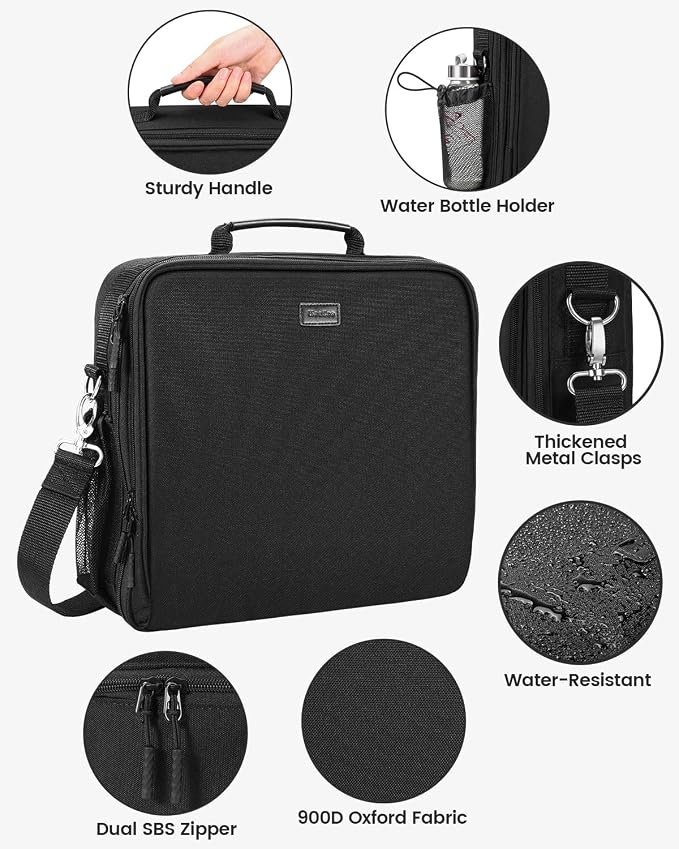 Zipper Binder 3 Inch D-Ring 3 Ring with Water Bottle Holder | Binder with Strap for School/Office, 700 Sheet Capacity-Multiple Pockets, Fit for 13" Tablet/Laptop, Black