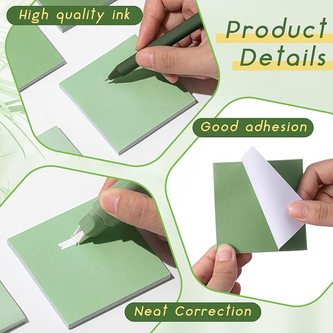 Sayglossy 18 Pcs Aesthetic School Supplies Gradient Green Gifts Set for Student Teacher Sticky Notes Black Ink Pens Correction Tape Stationery Set for Back to School Office Advanced Desk Accessories