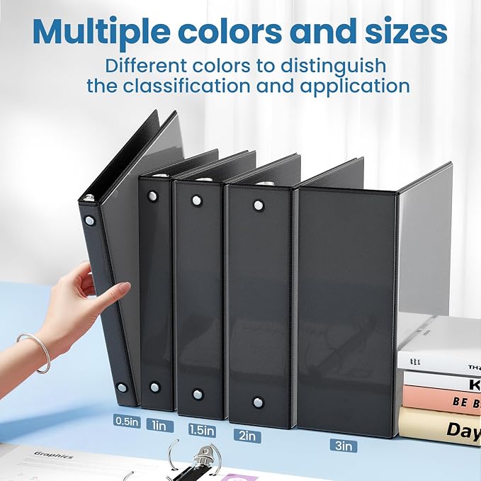 SUNEE 2 Inch Binders 3 Ring 12 Pack Bulk, PVC-Free Clear View 2" Binders (Fits 8.5x11 Inches) for School, Office & Home Use, Black