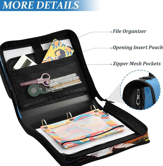 ATTX Baseball Player Zipper Binder with Adjustable Padded Strap - 3 Ring 500 Sheet Capacity Binder Bag with Multi-Pocket Organizer, Fits 12 Inch Laptop#336