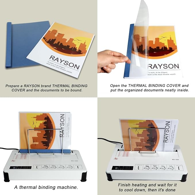 RAYSON Thermal Binding Covers, Letter Size Blue Binding Presentation Cover, Mixed Spines Size 1/16in, 1/8in, 3/16in, 1/4in, 1/2in Multi-Pack of 25
