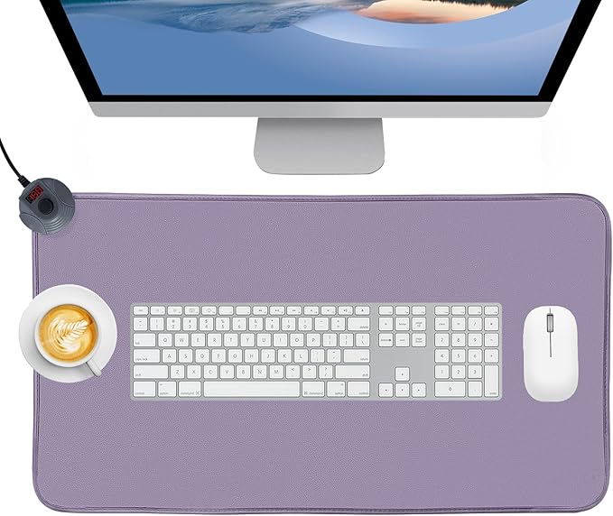 MyPlace Heated Mouse Pad - Heated Desk Mat with 8 Levels Heating & 3 Hours Auto Shut-Off - 31.8”x 17.3”Large Safe Desk Mat Hand Warmer for Home Office Work (Light Purple)
