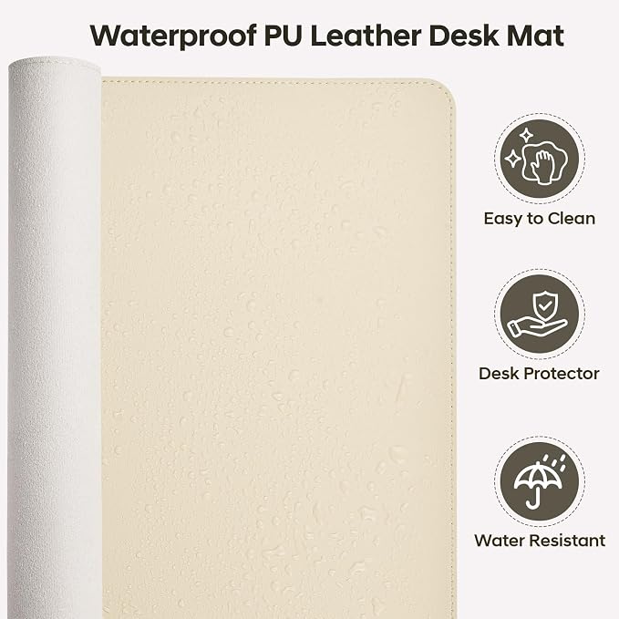 Leather Desk Pad Protector, Office Desk Mat, Large Mouse Pad, Non-Slip PU Leather Desk Blotter, Waterproof Computer Desk Writing Pad for Office and Home (Beige, 23.6" x 13.7")
