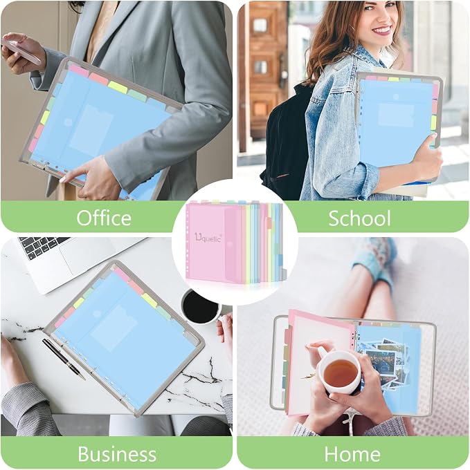 Uquelic Document Organizer, Soft PVC 3 Ring Binder with 12 Pockets | Colorful Zipper Binder with Dividers Letter Size, Large Capacity Cute Folder for School, Office & Home Use (Grey)
