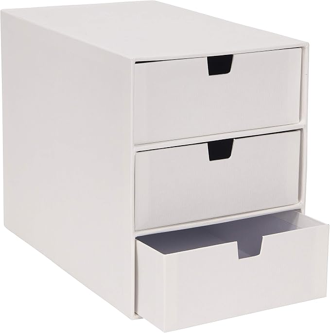 Bigso Box of Sweden Ingrid 3-Drawer Fiberboard Desk Organizer for Office Supplies and Accessories - Stackable Makeup Drawer Organizer - 6.3in x 9.9in x 8.1in - White