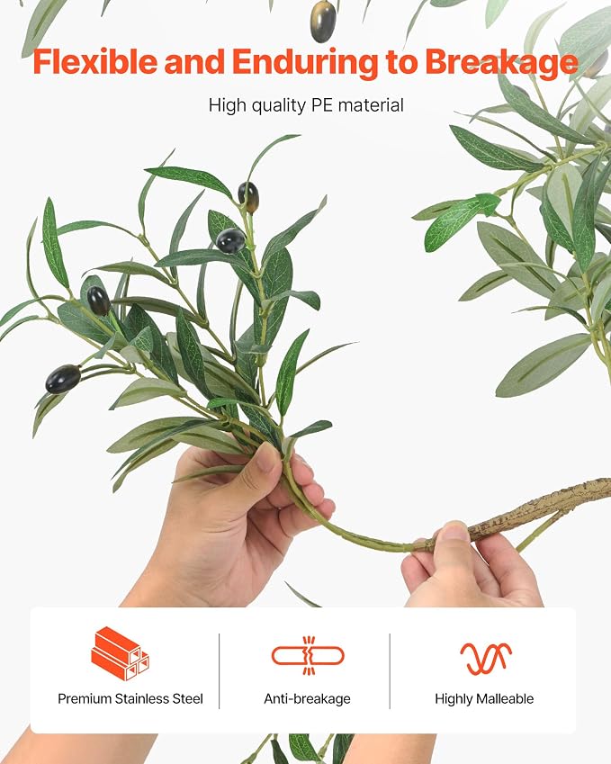 VEVOR 7FT Artificial Olive Tree with Black Pot, Tall Fake Tree with Natural Wood Trunk & Realistic Green Leaves and Fruits, Indoor Faux Plant for Home, Office, Living Room, Corner Decor