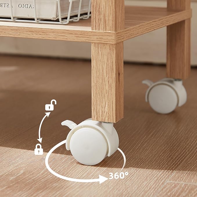 YUFAM 2 Tier Printer Stand with Storage,Under Desk Shelf Printer Table,Small Printer Stand with Wheels,Rolling Printer Cart for Office | Wooden Small Printer Table for Home Office, Rolling Printer Cart Shelf with Lockable Wheels