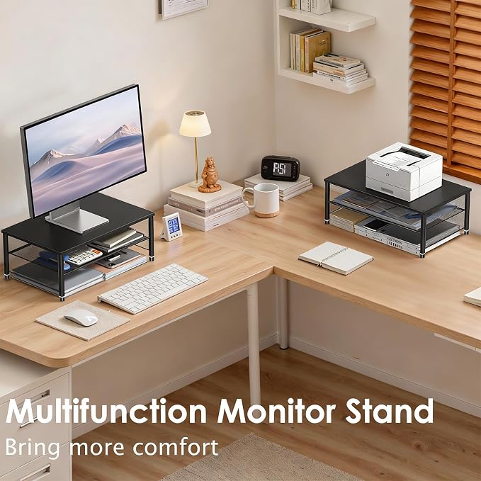 2-Tier Computer Monitor Stand Riser, Laptop Stand for Desk, Desk Organizer for Office, Home and School Supplies, Black