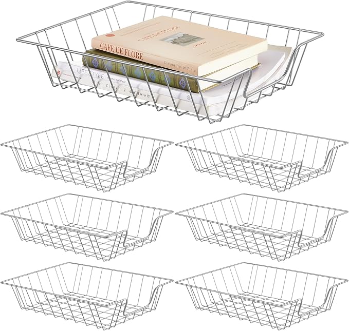 Yeaqee 6 Pcs Letter Tray Classroom Paper Trays,14'' X 10'' X 3'',Silver