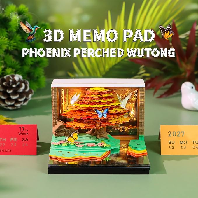 3D Time Piece Calendar, 2027 Desk Calendar With LED Light, 3d Tree Memo Pad Creative Desk Calendar, Christmas Gift for Colleague Friend, Desktop Decoration