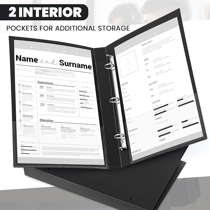 Henoyso 4 Pcs Legal Size Durable 3 Ring 1 Black Binder for 8.5 x 14 Paper Hold up to 175 Sheets Round Ring Binders for Artwork Blueprints, Office, Home, Work Places