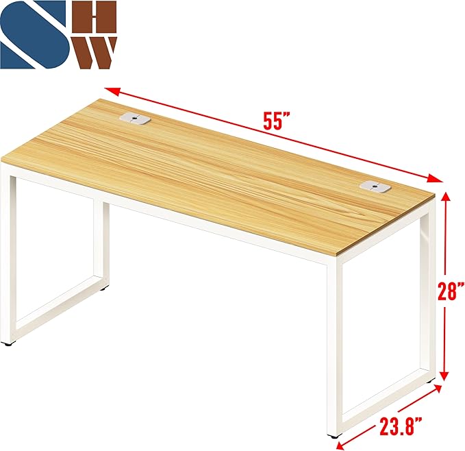 SHW 55-Inch Commercial-Grade Office Computer Desk, Oak | 10-Year Limited Warranty