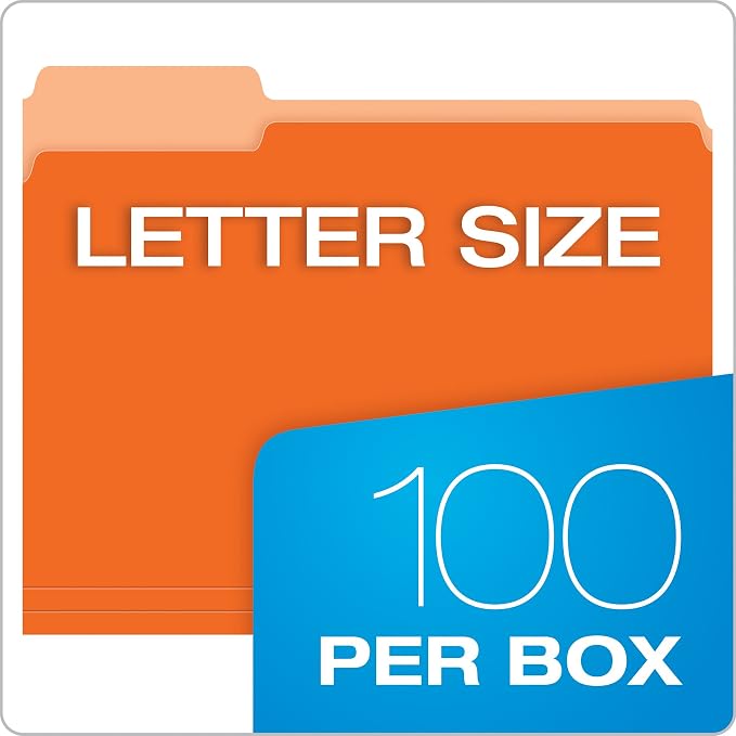 Pendaflex Two-Tone Color File Folders, Letter Size, 1/3 Cut, Orange, 100 per Box (152 1/3 ORA)