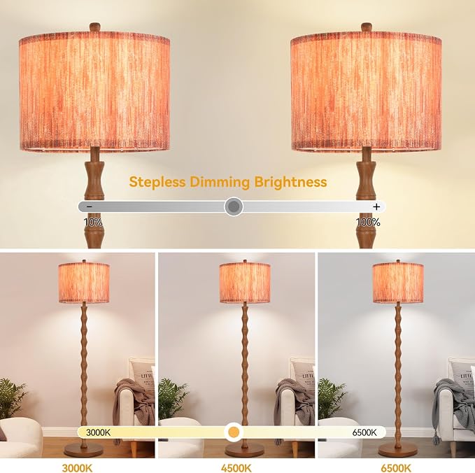 Wood Floor Lamps for Living Room Boho Farmhouse Floor Lamp with Remote Control,Dimmable Vintage Floor Lamp Mid Century Modern Standing Lamp with 3 Color Temperature Tall Floor Lamps For Bedroom Corner