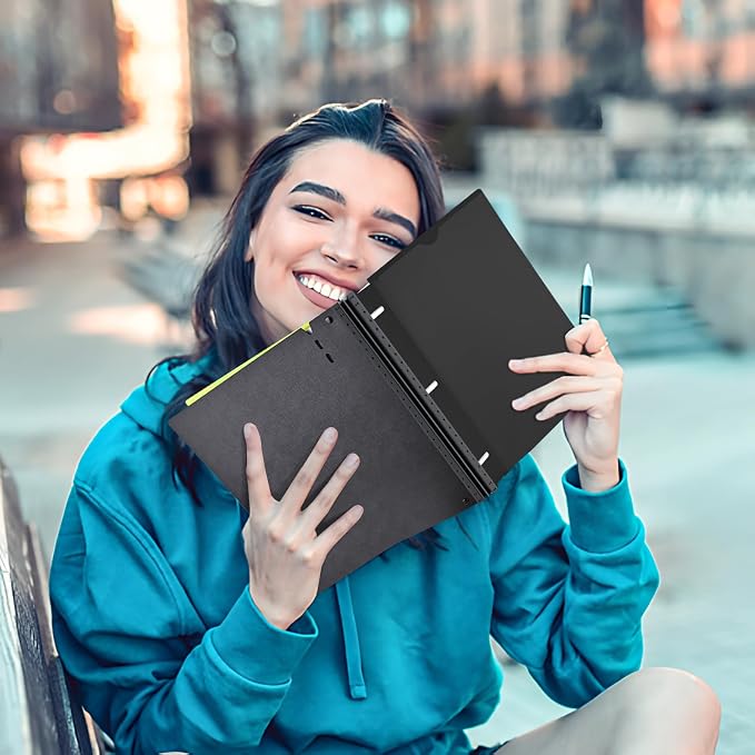 INFUN 1 Inch Telescoping 3 Ring Binder - 6PCS, Flexible Round Binder with Customizable Front Cover and Clear Catalog Pocket, 1Inch Rings, Black–Perfect for School, Office & Home