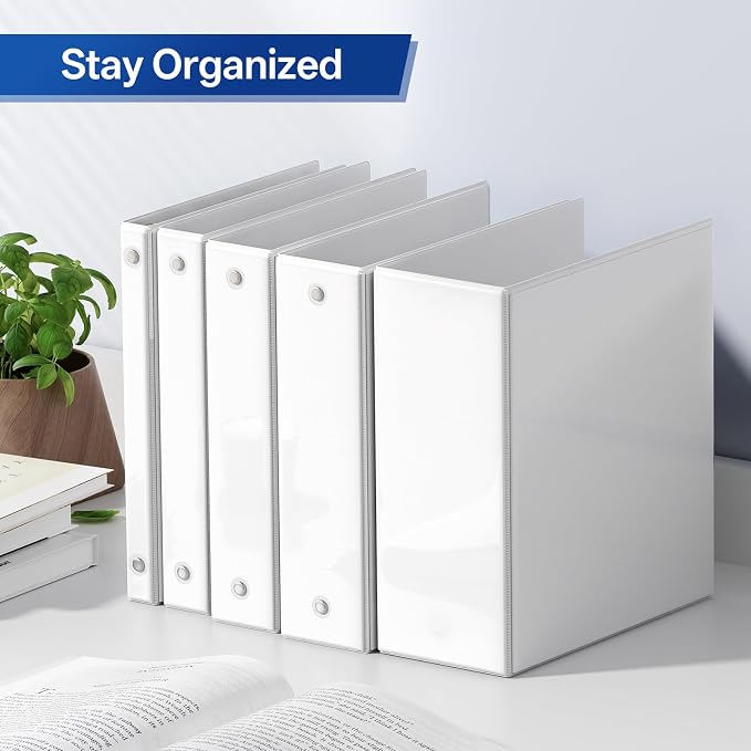 GNL 2 Inch 3 Ring Binders Economy 4 Packs White, 2" Three Ring (Fits 450 Sheets of 8.5x11 Paper) Clear View PVC-Free & Non-Stick for School or Office Supplies